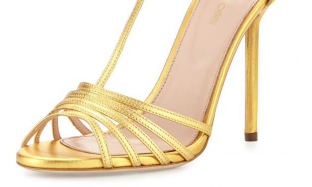 Sergio Rossi Metallic-Leather Peep-Toe Sandal